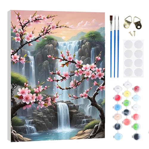 RICUVED DIY Wasserfall Malen nach Zahlen Set für Erwachsene Kinder mit Rahmen -Blume Ölgemälde für Anfänger, Paint by Numbers kits, perfekte Geschenkidee und Wanddekoration 20x30cm von RICUVED