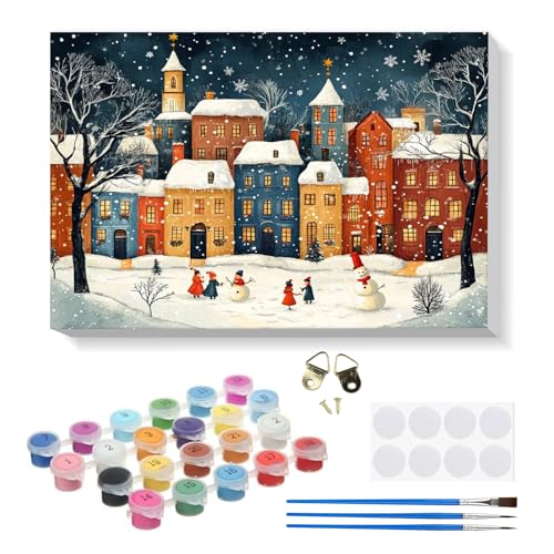 RICUVED DIY Winter Dorf Malen nach Zahlen Set für Erwachsene Kinder mit Holzrahmen - Weihnachten Paint by Numbers Set Mit Ölgemälde für Anfänger, Leinwand, Pinsel und Farben Wanddekoration 30x40cm RICUVED DIY Winter Dorf Malen nach Zahlen Set für Erwachsene Kinder mit Holzrahmen - Weihnachten Paint by Numbers Set Mit Ölgemälde für Anfänger, Leinwand, Pinsel und Farben Wanddekoration 30x40cm von RICUVED