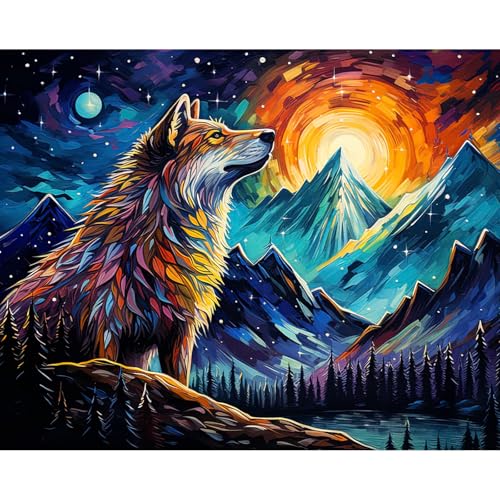 RICUVED DIY Wölfe Malen nach Zahlen für Erwachsene -Tiere Malen nach Zahlen 40x50cm Leinwand-Set ohne Rahmen mit Acrylfarben, 3 Pinseln Metallhaken - Perfekt für Anfänger Kunstliebhaber von RICUVED