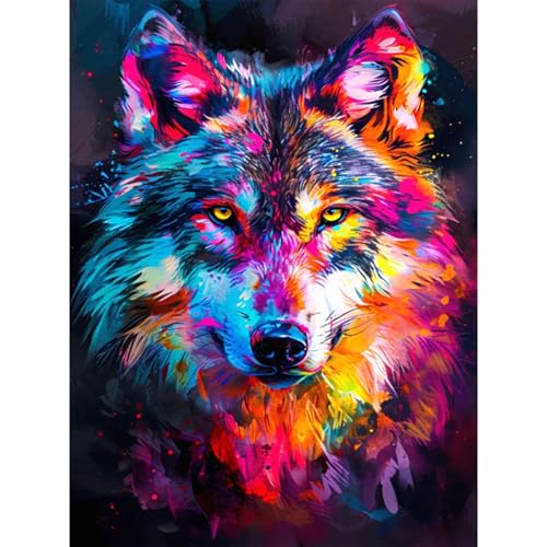 RICUVED Diamond Painting,5D Bunter Wölfe Diamant Painting Bilder Erwachsene Tiere Diamond Painting Kinder, Full Drill Diamond Art Diamant Malerei Bilder für Home Dekor 30x40cm von RICUVED