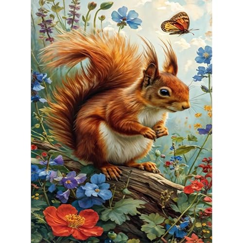 RICUVED Eichhörnchen Diamond Painting Erwachsene, 5D Tiere Diamant Painting Bilder Erwachsene, DIY Diamond Painting Bilder Diamant Malerei Set für Wanddekoration 30x40cm von RICUVED