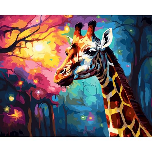 RICUVED Giraffe Malen nach Zahlen Erwachsene Anfänger -Tiere Malen nach Zahlen 40x50cm Leinwand ohne Rahmen, Acrylfarben, 3 Pinsel Aufhänger - Kreatives DIY-Ölgemälde-Kit von RICUVED