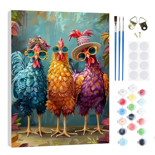 RICUVED Hahn Malen nach Zahlen Set für Erwachsene Kinder mit Holzrahmen -Tiere Digitale Ölmalerei, DIY Kunstkit Mit 3 - Pinseln und Acrylfarbe knitterfreie leinwand Kit Wandkunst 30x40cm von RICUVED