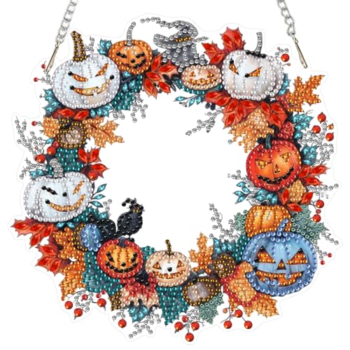 RICUVED Halloween Diamond Painting Anhänger Set,Kürbis Diamant Painting Bilder Fensterbilder Beidseitig Hängende Ornament Kits Erwachsene Special Shaped DIY Diamond Painting Windspiel Kranz RICUVED Halloween Diamond Painting Anhänger Set,Kürbis Diamant Painting Bilder Fensterbilder Beidseitig Hängende Ornament Kits Erwachsene Special Shaped DIY Diamond Painting Windspiel Kranz von RICUVED
