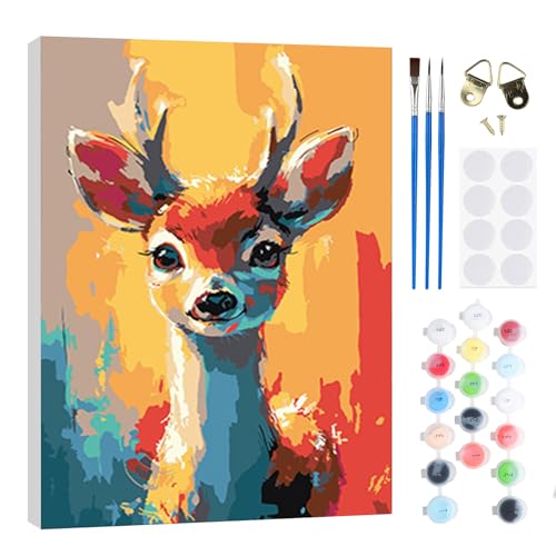 RICUVED Hirsch Malen nach Zahlen Set 20x30cm für Erwachsene Kinder mit Holzrahmen -Tiere Digitale Ölmalerei Kits, DIY Kunstkit mit Farben, Pinsel und Holzrahmen, für Anfänger und Hobbykünstler von RICUVED