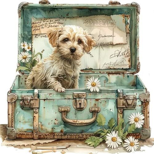 RICUVED Hund Koffer Diamond Painting,5D Tiere Diamant Painting Bilder Erwachsene Diamond Painting Kinder, Full Drill Diamond Art Diamant Malerei Bilder für Home Dekor 30x30cm RICUVED Hund Koffer Diamond Painting,5D Tiere Diamant Painting Bilder Erwachsene Diamond Painting Kinder, Full Drill Diamond Art Diamant Malerei Bilder für Home Dekor 30x30cm von RICUVED