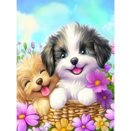 RICUVED Hunde Diamond Painting,5D Diamant Painting Bilder Erwachsene Diamond Painting Kinder, Full Drill Tiere Diamond Art Diamant Malerei Bilder für Home Dekor 30x40cm von RICUVED