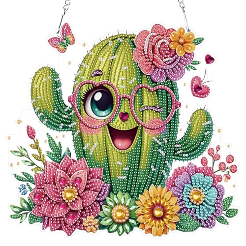 RICUVED Kaktus Diamond Painting Anhänger, 5D Pflanzen Diamond Painting Hängende Ornament Set Kinder Erwachsene,Special Shaped Anhänger Diamant Painting Bilder Windspiel für Dekoration RICUVED Kaktus Diamond Painting Anhänger, 5D Pflanzen Diamond Painting Hängende Ornament Set Kinder Erwachsene,Special Shaped Anhänger Diamant Painting Bilder Windspiel für Dekoration von RICUVED