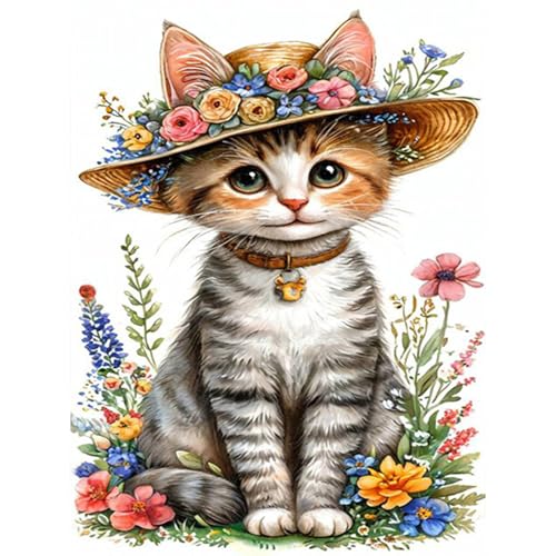 RICUVED Katze Diamond Painting,5D Diamant Painting Bilder Erwachsene Blume Diamond Painting Kinder, Full Drill Tiere Diamond Art Diamant Malerei Bilder für Home Dekor 30x40cm von RICUVED