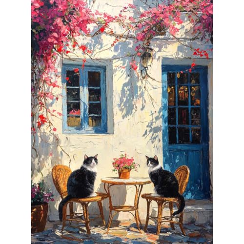 RICUVED Katze Diamond Painting Erwachsene, 5D Blume Diamant Painting Bilder Erwachsene, DIY Diamond Painting Bilder Diamant Malerei Set für Wanddekoration 30x40cm von RICUVED