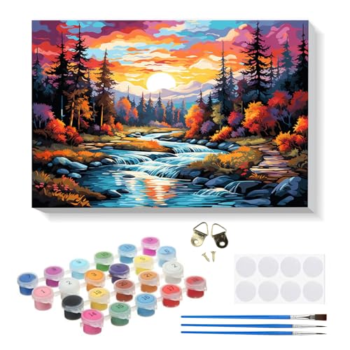RICUVED Landschaft Malen Nach Zahlen Erwachsene, Paint by Numbers Fluss Malen Nach Zahlen Kinder mit 20x30cm Holzrahmen, DIY mit Pinseln und Acrylfarben Handgemalt Ölgemälde Leinwand für Home Decor RICUVED Landschaft Malen Nach Zahlen Erwachsene, Paint by Numbers Fluss Malen Nach Zahlen Kinder mit 20x30cm Holzrahmen, DIY mit Pinseln und Acrylfarben Handgemalt Ölgemälde Leinwand für Home Decor von RICUVED