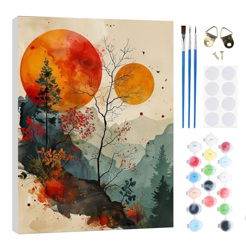 RICUVED Landschaft Malen Nach Zahlen Erwachsene, Paint by Numbers Malen Nach Zahlen Kinder mit 20x30cm Holzrahmen, DIY Landschaft mit Pinseln und Acrylfarben Handgemalt Ölgemälde Leinwand für Home von RICUVED