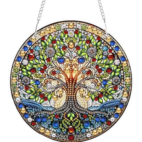 RICUVED Lebensbaum Diamond Painting Anhänger, 5D Baum Diamond Painting Hängende Ornament Set Kinder Erwachsene,Special Shaped Anhänger Diamant Painting Bilder Windspiel für Dekoration RICUVED Lebensbaum Diamond Painting Anhänger, 5D Baum Diamond Painting Hängende Ornament Set Kinder Erwachsene,Special Shaped Anhänger Diamant Painting Bilder Windspiel für Dekoration von RICUVED