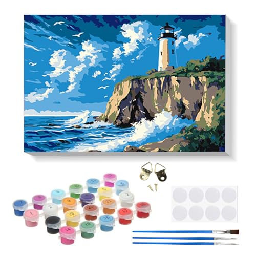 RICUVED Leuchtturm Malen nach Zahlen Set 20x30cm für Erwachsene Kinder mit Holzrahmen -Meer Digitale Ölmalerei Kits, DIY Landschaft Kunstkit mit Farben Pinsel und Holzrahmen für Anfänger RICUVED Leuchtturm Malen nach Zahlen Set 20x30cm für Erwachsene Kinder mit Holzrahmen -Meer Digitale Ölmalerei Kits, DIY Landschaft Kunstkit mit Farben Pinsel und Holzrahmen für Anfänger von RICUVED