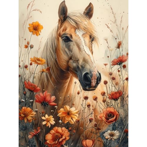 RICUVED Pferd Diamond Painting Erwachsene, 5D Blume Diamant Painting Bilder Erwachsene, DIY Diamond Painting Bilder Tiere Diamant Malerei Set für Wanddekoration 30x40cm von RICUVED