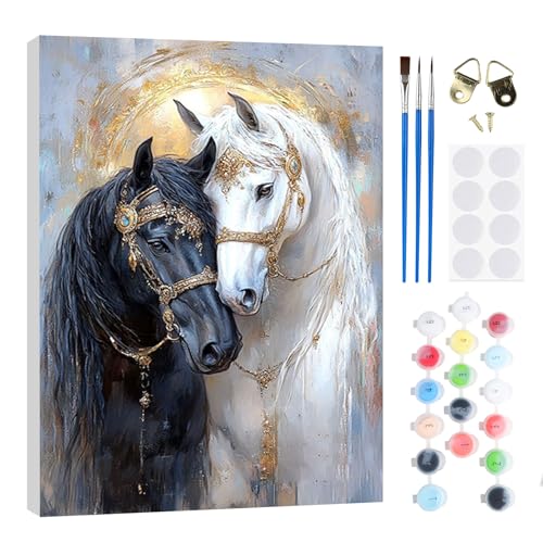 RICUVED Pferd Malen Nach Zahlen ab 5 6 7 Jahre Mädchen und Junge,Tiere Malen Nach Zahlen für Kinder mit Rahmen 3 Pinsel und Acrylfarben 20x30cm von RICUVED