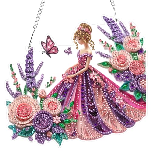 RICUVED Prinzessin Diamond Painting Anhänger Set,Blumen Diamant Painting Bilder Hängende Ornament Kits Erwachsene Special Shaped Diamond Art Anhänger DIY Diamond Painting Windspiel Kranz von RICUVED