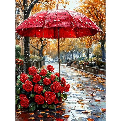 RICUVED Regenschirm Blume Diamond Painting Erwachsene, 5D Landschaft Diamant Painting Bilder Erwachsene, DIY Diamond Painting Bilder Diamant Malerei Set für Wanddekoration 30x40cm von RICUVED