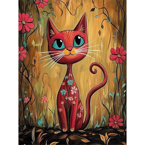 RICUVED Rote Katze Diamond Painting Erwachsene, 5D Tiere Diamant Painting Bilder Erwachsene, DIY Diamond Painting Bilder Diamant Malerei Set für Wanddekoration 30x40cm von RICUVED
