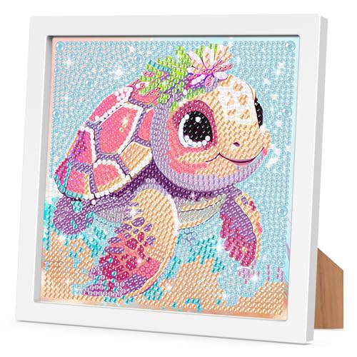 RICUVED Schildkröte Diamond Painting Kinder Mit Holzrahmen, Full Diamant Painting Bilder Tiere, 5D DIY Mosaikherstellung Arts Craft für Decor 18x18cm von RICUVED