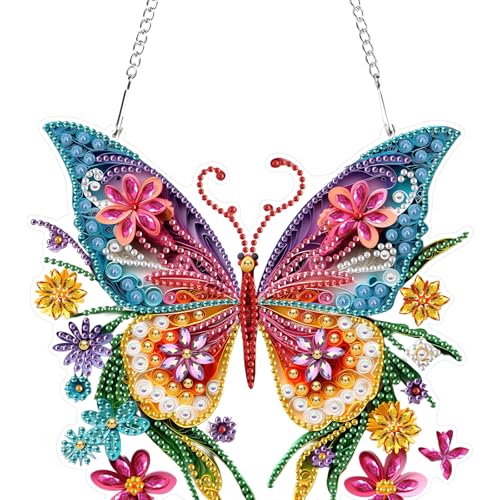 RICUVED Schmetterlinge Diamond Painting Anhänger, 5D Tiere Diamond Painting Hängende Ornament Set Kinder Erwachsene,Special Shaped Anhänger Diamant Painting Bilder Windspiel für Dekoration von RICUVED