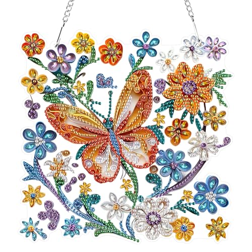 RICUVED Schmetterlinge Diamond Painting Anhänger Set,Blumen Diamant Painting Bilder Hängende Ornament Kits Erwachsene Special Shaped Diamond Art Anhänger DIY Diamond Painting Windspiel Kranz von RICUVED