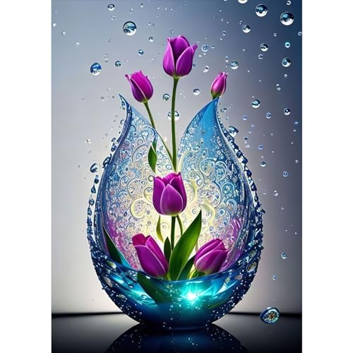 RICUVED Tulpen Diamond Painting Set,5D Diamant Painting Bilder Erwachsene Blume Diamond Painting Kinder, Full Drill Diamond Art Diamant Malerei Bilder Diamond Painting für Home Dekor 30x40cm von RICUVED