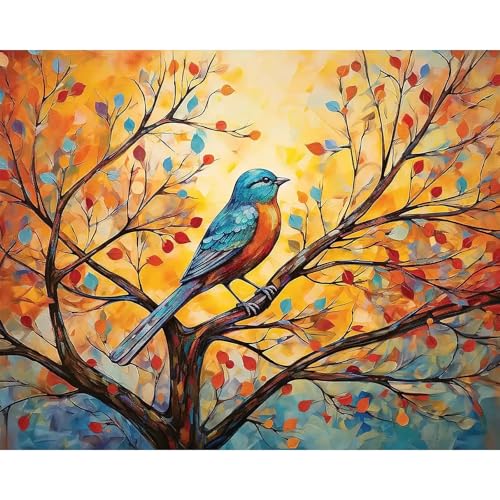 RICUVED Vogel Malen nach Zahlen Erwachsene Anfänger -Baum Malen nach Zahlen 40x50cm Leinwand ohne Rahmen, Acrylfarben, 3 Pinsel Aufhänger - Kreatives DIY-Ölgemälde-Kit Landschaft von RICUVED