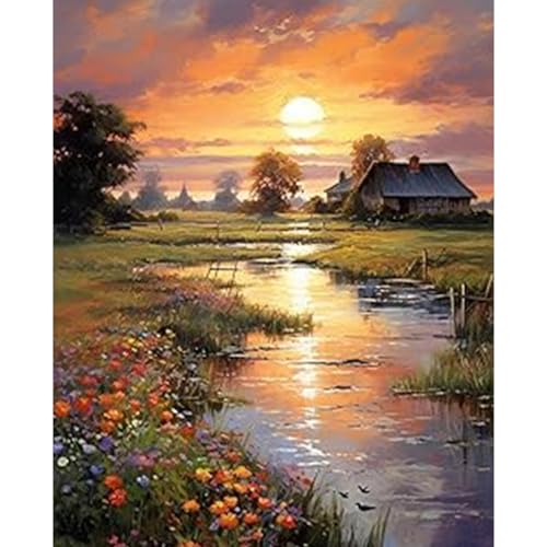 RICUVED Wiese Malen nach Zahlen Set für Erwachsene Anfänger - Landschaft Malen nach Zahlen 40x50cm Leinwand ohne Rahmen, inkl. Pinsel, Acrylfarben Aufhänger - DIY Kunst zum Entspannen von RICUVED