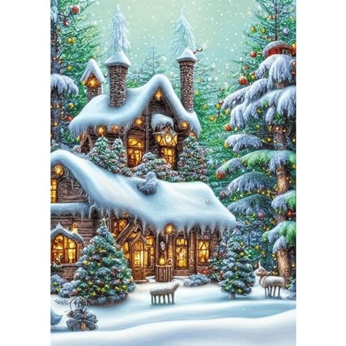 RICUVED Winter Diamond Painting Erwachsene, 5D Weihnachten Diamant Painting Bilder Erwachsene, DIY Diamond Painting Bilder Häuser Diamant Malerei Set für Wanddekoration 30x40cm von RICUVED