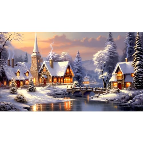 RICUVED Winter Dorf Diamond Painting Erwachsene, 5D Weihnachten Diamant Painting Bilder Erwachsene, DIY Diamond Painting Bilder Xmas Landschaften Diamant Malerei Set für Wanddekoration 40x80cm von RICUVED