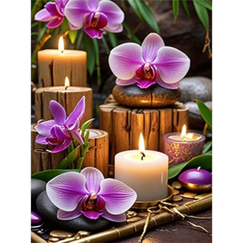 RICUVED Zen Kerzen Diamond Painting Erwachsene, 5D Blumen Diamant Painting Bilder Erwachsene, DIY Diamond Painting Bilder Diamant Malerei Set für Wanddekoration 30x40cm von RICUVED