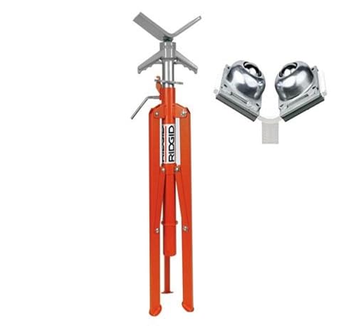 RIDGID 33531 Modell VJB-1 Set mit Rohrstütze mit V-Kopf und Rollenkopfaufsatz, hohe Rohrstütze VJ-99 mit Rollenkopf BTH-9 für Rohrkapazität von 12" (300 mm) von RIDGID