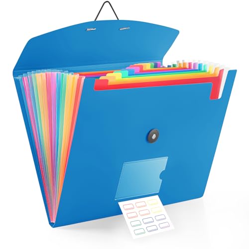 Akkordeon-Aktenordner mit 13 Fächern und elastischem Verschluss, Fächermappe für A4-Papiere im Briefformat, ideal für Zuhause, Bürobedarf, College-Essentials – Blau von RIEJIN