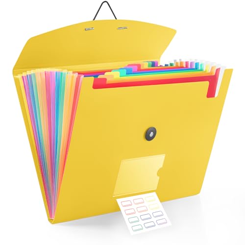 Akkordeon-Aktenordner mit 13 Fächern und elastischem Verschluss, Fächermappe für A4-Papiere im Briefformat, ideal für Zuhause, Bürobedarf, College-Essentials – Gelb von RIEJIN