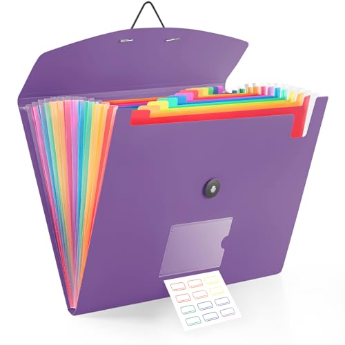 Akkordeon-Aktenordner mit 13 Fächern und elastischem Verschluss, Fächermappe für A4-Papiere im Briefformat, ideal für Zuhause, Bürobedarf, College-Essentials – Lila von RIEJIN
