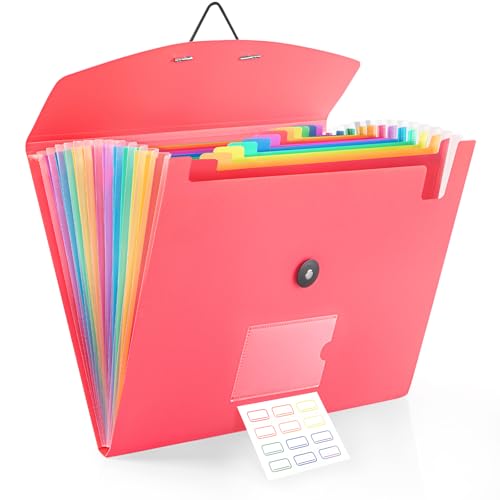Akkordeon-Aktenordner mit 13 Fächern und elastischem Verschluss, Fächermappe für A4-Papiere im Briefformat, ideal für Zuhause, Bürobedarf, College-Essentials – Rosa von RIEJIN