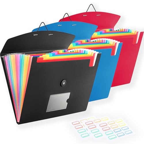 Akkordeon-Aktenordner mit elastischem Verschluss, Fächermappe mit 13 Fächern, für A4-Papiere im Briefformat, ideal für Zuhause, Bürobedarf, College-Essentials von RIEJIN