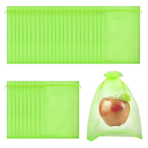 Traubenschutzbeutel, RIFNY 100 Stück 15x20cm Weintrauben Schutzbeutel mit Zugband, Obstnetz Insektenschutz Organzasäckchen für Garten Schützen Erdbeer Heidelbeer Tomate vor Vögel Insekten, Grün von RIFNY