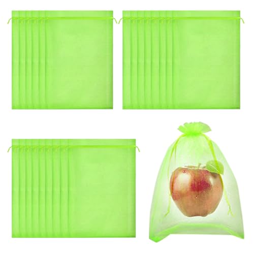 Traubenschutzbeutel, RIFNY 50 Stück 15x20cm Weintrauben Schutzbeutel mit Zugband, Obstnetz Insektenschutz Organzasäckchen für Garten Schützen Erdbeer Heidelbeer Tomate vor Vögel Insekten, Grün von RIFNY