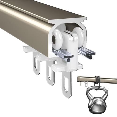 Aluminium Gardinenschiene, Vorhangschienen-Set, Komplett-Set mit 1-läufiger Vorhangschiene, Inkl. Befestigungsmaterial, Schiebedeckenschienensystem für Vorhänge, Deckenschiene für Vorhänge(Sekt,3m(9.8 von RIFWOVE