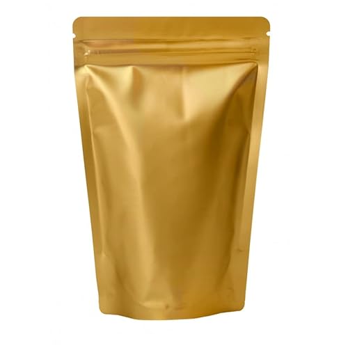 RIGHTPAK Goldmatte Aluminiumfolie Standbeutel mit wiederverschließbarem Reißverschluss und Reißkerbe für Lebensmittelverpackungen (50, 13 cm x 21 cm) von RIGHTPAK