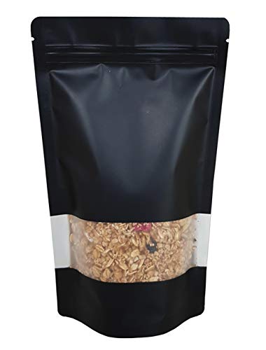 RIGHTPAK Sichtfenster-Beutel, matt, mit wiederverschließbarem Reißverschluss und Einreißkerbe für Lebensmittelverpackungen, 50 Stück, 21 cm x 31 cm, Schwarz von RIGHTPAK