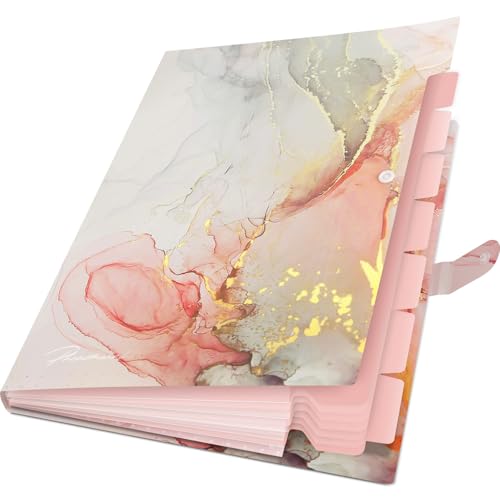 Fächermappe, Ordner für wichtige Dokumente, Akkordeon-Aktenordner, ästhetische Ordner für Schüler, 8 Taschen, Aktenordner für Rechnungen zu Hause (Weißgold-Marmor) von RIHEAN