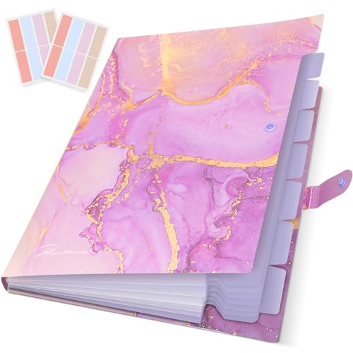 Fächermappe, Ordner für wichtige Dokumente, Akkordeon-Aktenordner, ästhetische Ordner für Schüler, 8 Taschen, Aktenordner für Rechnungen zu Hause (lila-goldener Marmor) von RIHEAN