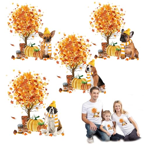 Aufnäher zum Aufbügeln für T-Shirts, 3 Stück, Ahornblätter, Hund, Wärmetransfer, Vinyl-Aufkleber, gelber Kürbis, zum Aufbügeln für Jacke, Kissen, Kleidung, Kapuzenpullover, Stoffzubehör von RIICFDD