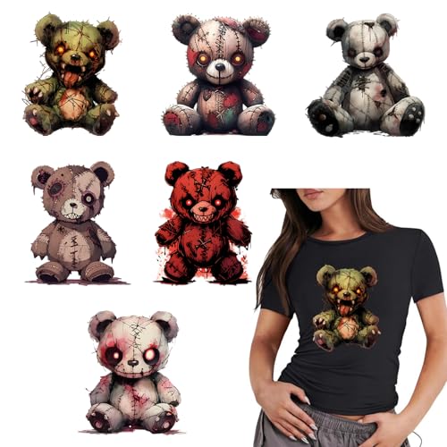Halloween-Aufnäher zum Aufbügeln, schrecklicher Aufnäher, Bär, Halloween, zum Aufbügeln, 6 Stück, blutiger Bär, Wärmetransfer-Vinyl-Aufkleber für T-Shirts, Jacken, Kissen, Kleidung, Kapuzenpullover Halloween-Aufnäher zum Aufbügeln, schrecklicher Aufnäher, Bär, Halloween, zum Aufbügeln, 6 Stück, blutiger Bär, Wärmetransfer-Vinyl-Aufkleber für T-Shirts, Jacken, Kissen, Kleidung, Kapuzenpullover von RIICFDD