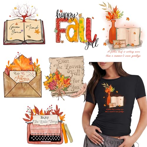 Thanksgiving-Aufnäher zum Aufbügeln, für Buchumschlag, orangefarbene Ahornblätter, Wärmetransfer-Vinyl-Aufkleber, 6 Stück, für T-Shirts, Jacken, Kissen, Kleidung, Kapuzenpullover, Stoffzubehör von RIICFDD
