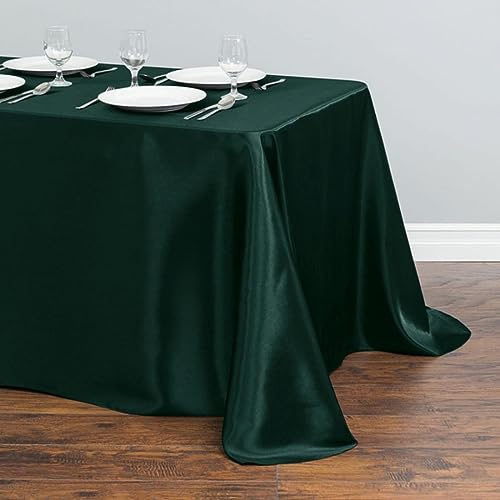 Rechteckige Tischdecke aus Satin, für Hochzeit, Weihnachten, Babyparty, Geburtstag, Veranstaltungen, Bankett, Dekoration für Zuhause, Esstisch, Dunkelgrün, 145 x 304 cm (57 x 120 Zoll). von RIJPEX