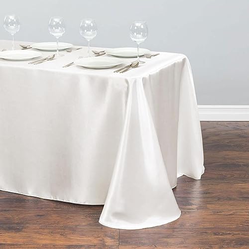Satin-Tischdecke, rechteckig, für Hochzeit, Tischdecke, Weihnachtstischdecke, Geburtstags-Bankett-Tischdecke, Esstisch-Dekoration, Milchweiß, 145 x 335 cm Satin-Tischdecke, rechteckig, für Hochzeit, Tischdecke, Weihnachtstischdecke, Geburtstags-Bankett-Tischdecke, Esstisch-Dekoration, Milchweiß, 145 x 335 cm von RIJPEX